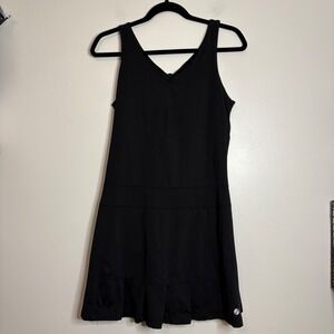 Lija Womens Black Tennis Golf Dress Medium V-Neck Cutout Bow Back‎ Pleated